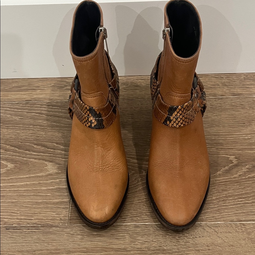 Golden Goose Tan Ankle Boots with Snakeskin Detail